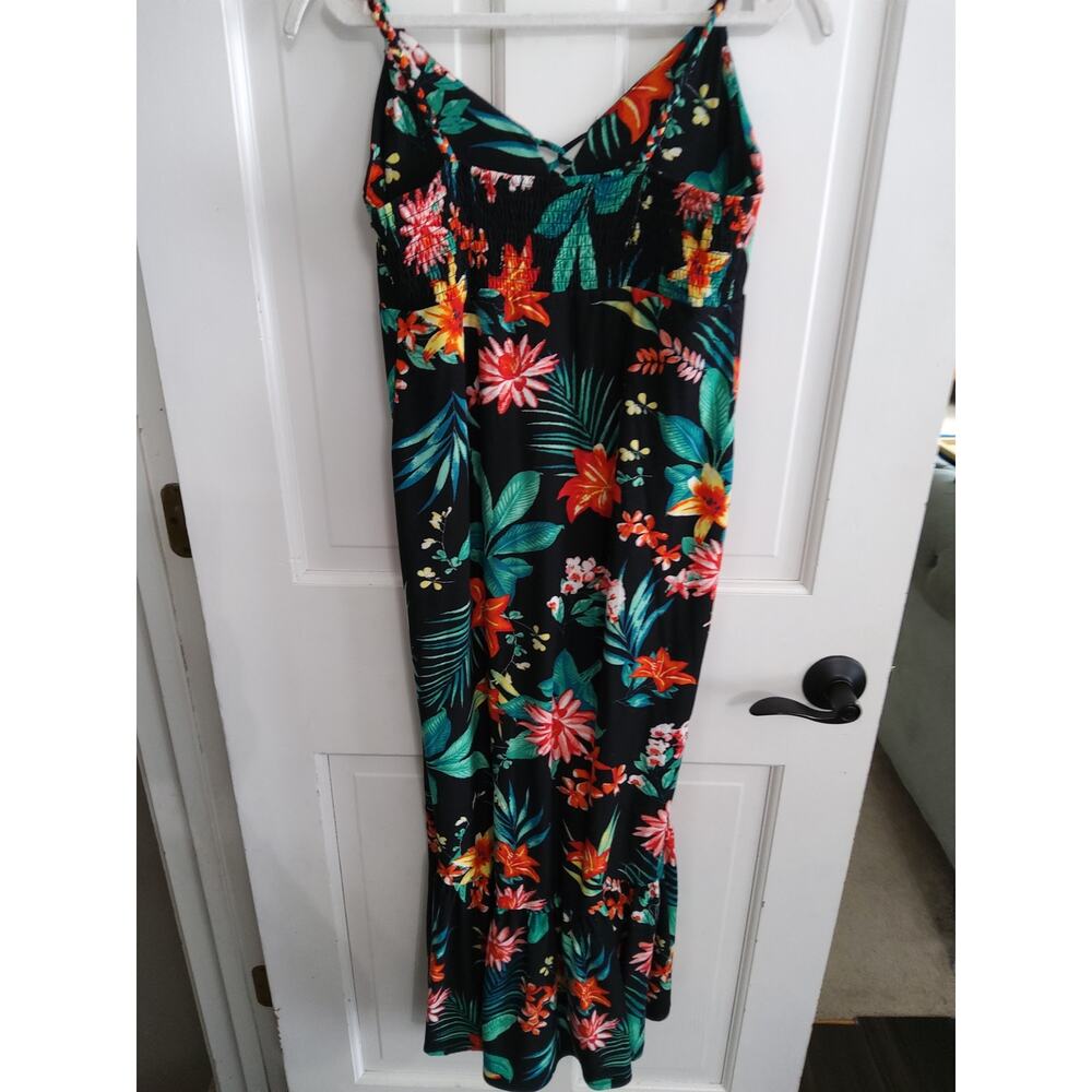 Derek Heart Hawaiian cami babydoll maxi dress sz S blk floral hi-low beachy - Picture 7 of 9